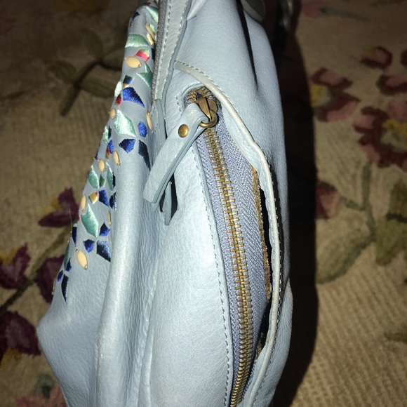 Isabella Fiore Serina Mosaic Moroccan Blue Bohemian Embroidered Satchel Hobo Bag - Picture 5 of 15